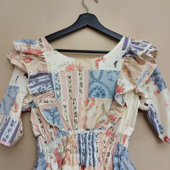 Yvonne  Love Patchwork short sleeve ruffled accent mini dress - Picture 5 of 8